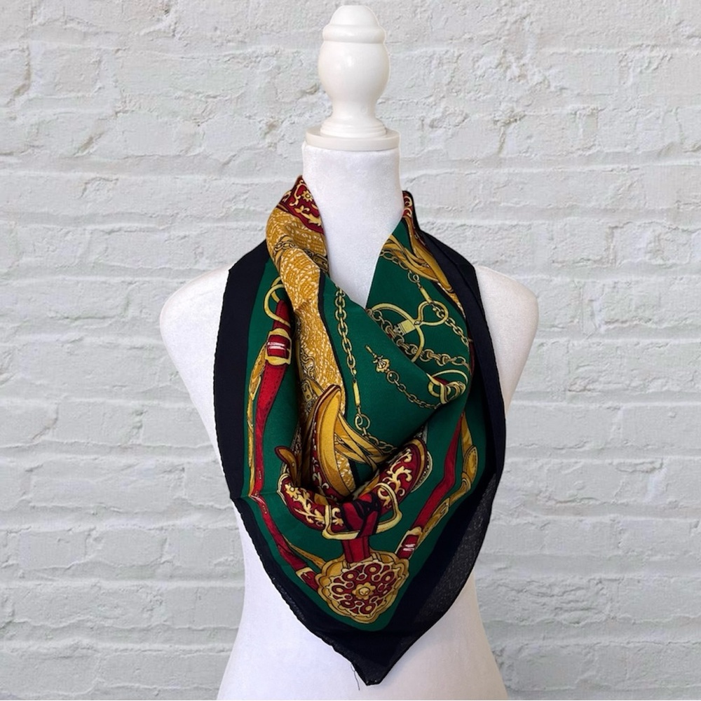 Vintage Square Gold Luxury Hardware Print Pattern Scarf 30" x 30" - Picture 2 of 13